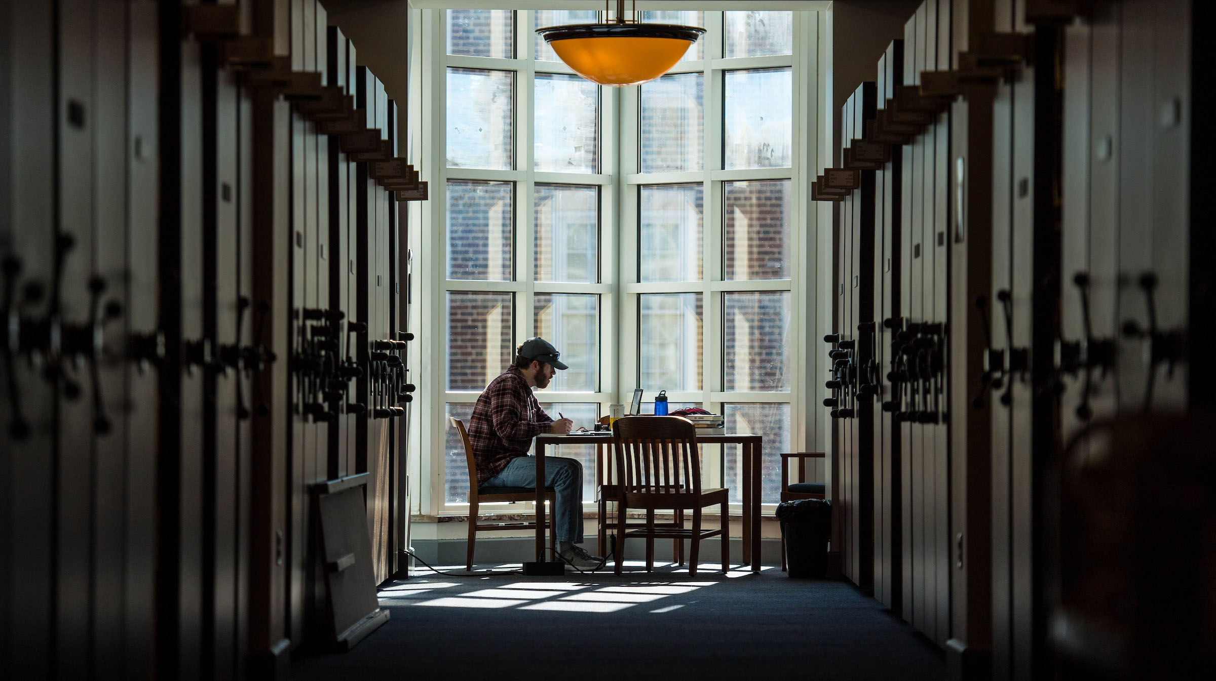 Person studying in library