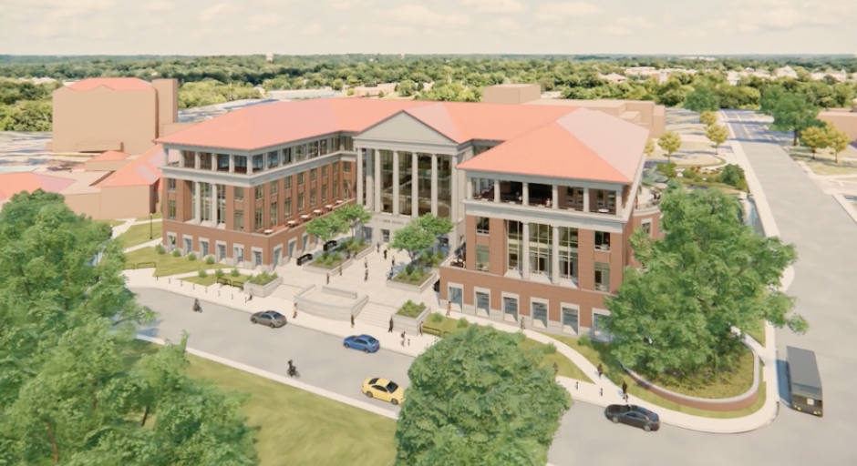 An aerial shot of the new building for the Patterson School of Accountancy